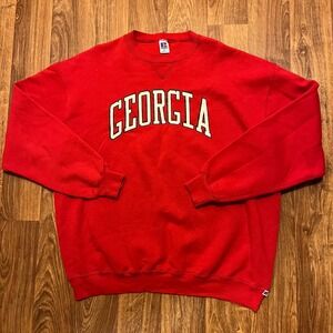 Vintage Georgia‎ Bulldogs University Crewneck Men 2XL Red Russell Athletics Flaw